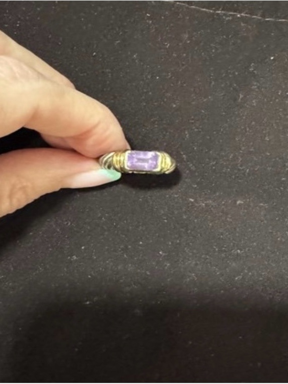 David Yurman Gold and Silver Ring with Rectangular Purple Stone